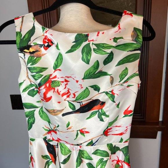 FLOWER & RAIN bird with leaves print dress. Size Small - Picture 2 of 6